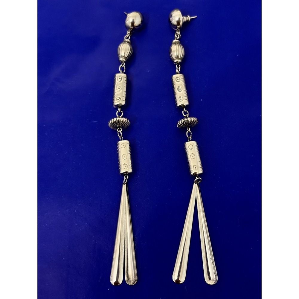 Silver tone Earrings Drop Dangle Boho style with scroll designs Light Weight Fun